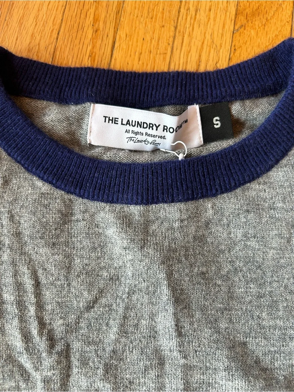 The Laundry Room Gray Crewneck Sweater with Navy Sleeves